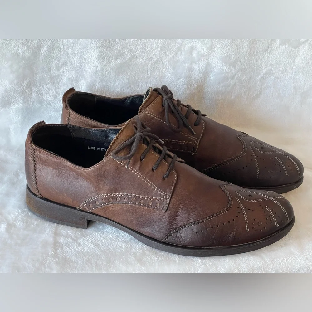 VERO CUOIO Men's 11 Brown Leather Oxfords Dress Lace Up Shoes made in Italy
